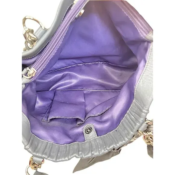 Coach Ashley Ruched Leather Satchel Gray Chain Shoulder Bag - Picture 14 of 15